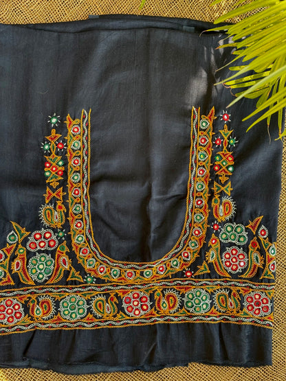 Black hand embroidered Kutchi blouse piece