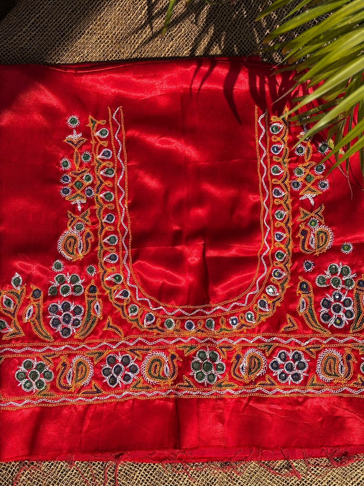 Red hand embroidered Kutchi blouse piece