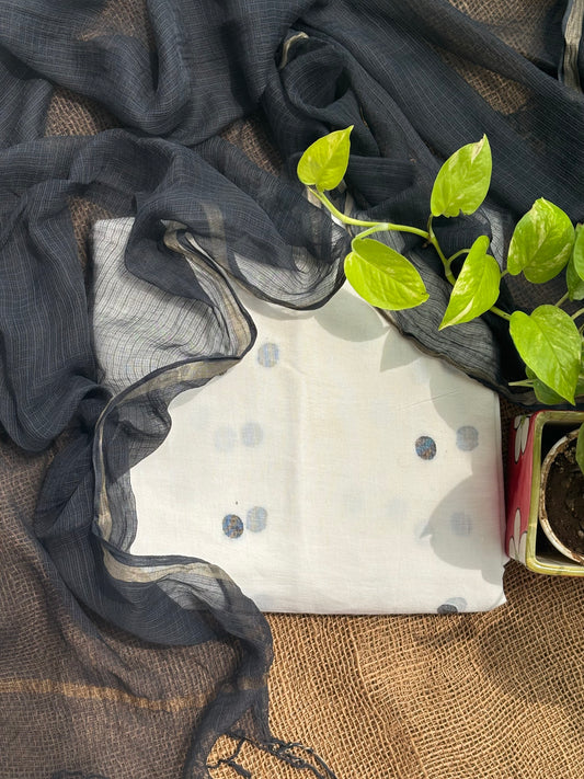 Off white & deep grey jamdani set