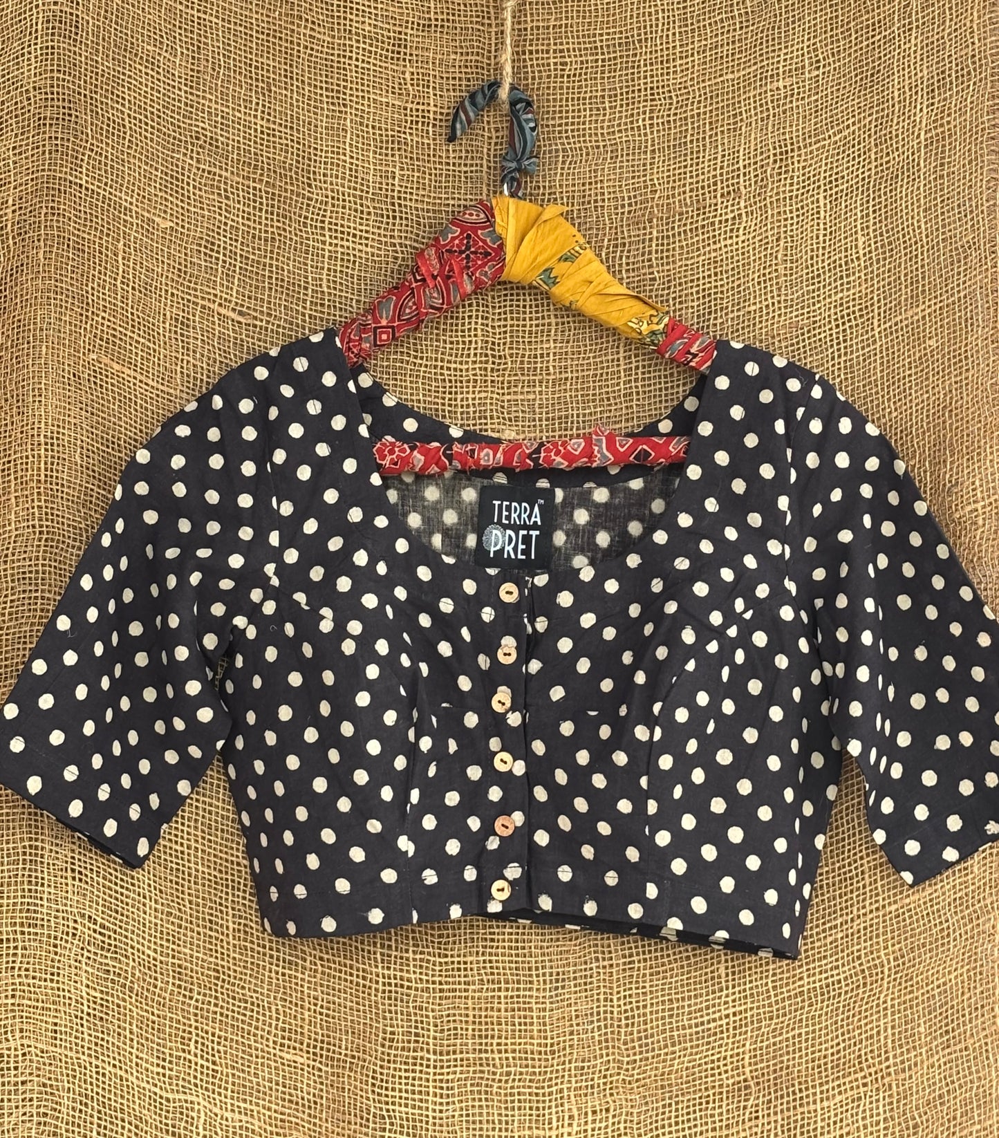 Black polka ajrakh blouse