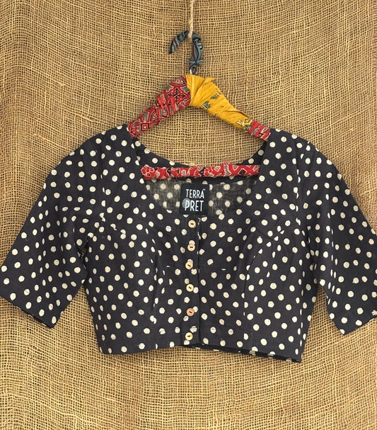 Black polka ajrakh blouse