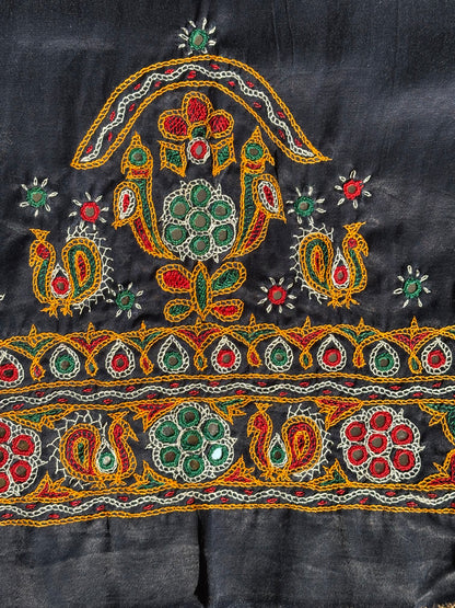 Black hand embroidered Kutchi blouse piece