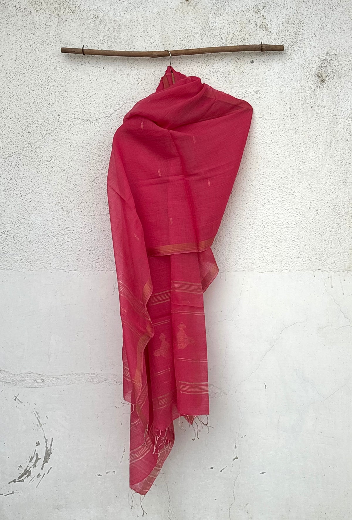 Rosewood pink cotton silk jamdani dupatta