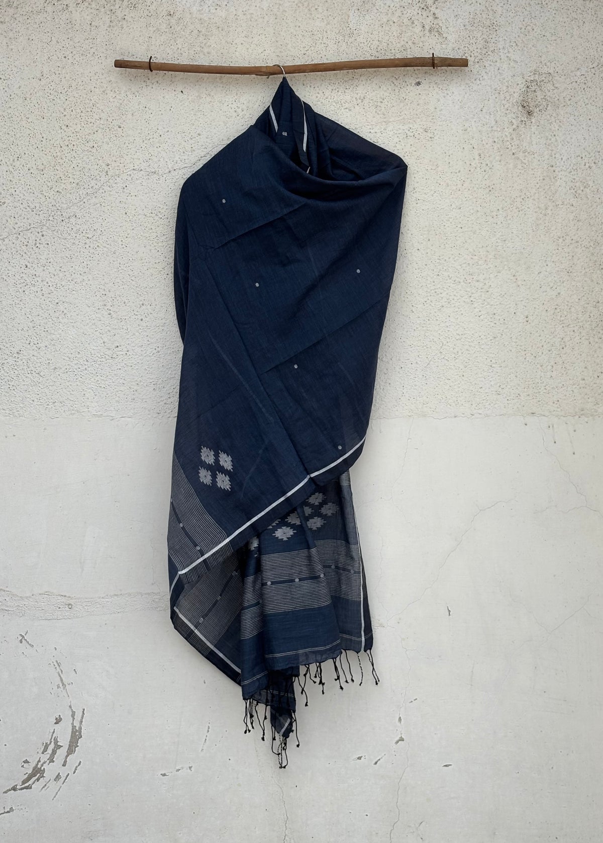 Navy blue mul mul jamdani dupatta