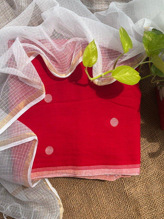 Red & off white jamadani set