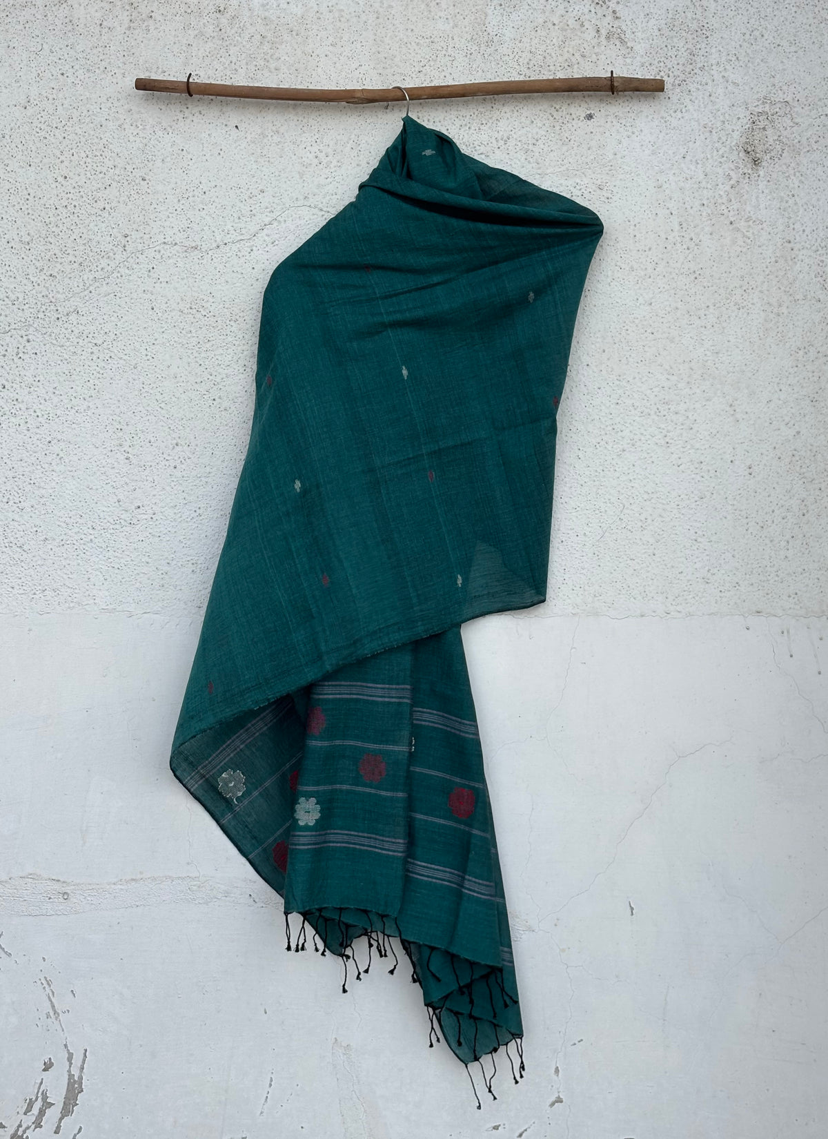 Deep sea green mul mul jamdani dupatta
