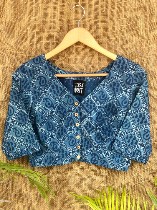 Handblock Printed Indigo Blouse