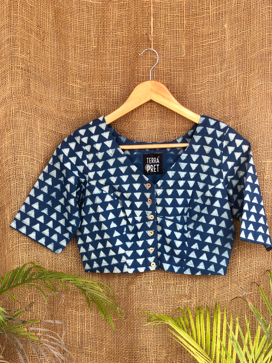 Handcrafted Geometrical Indigo Blouse