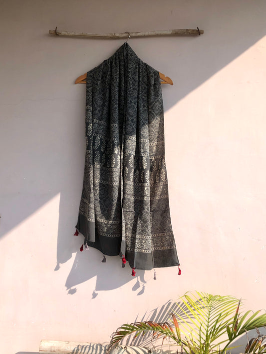 Grey Block-Printed Stole