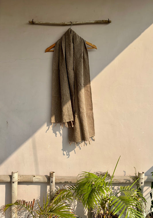 Pale Brown Katha Work Stole