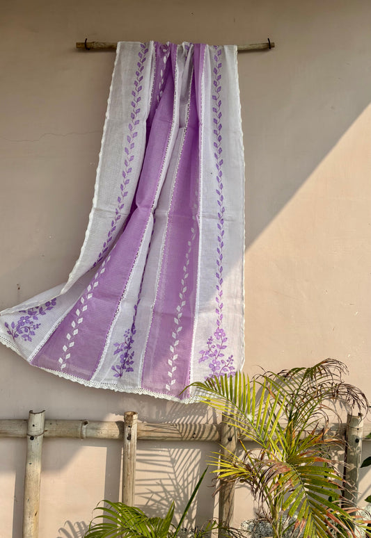 Handcrafted Lavender Kota Doriya Dupatta with Phool Patti and Crochet Border