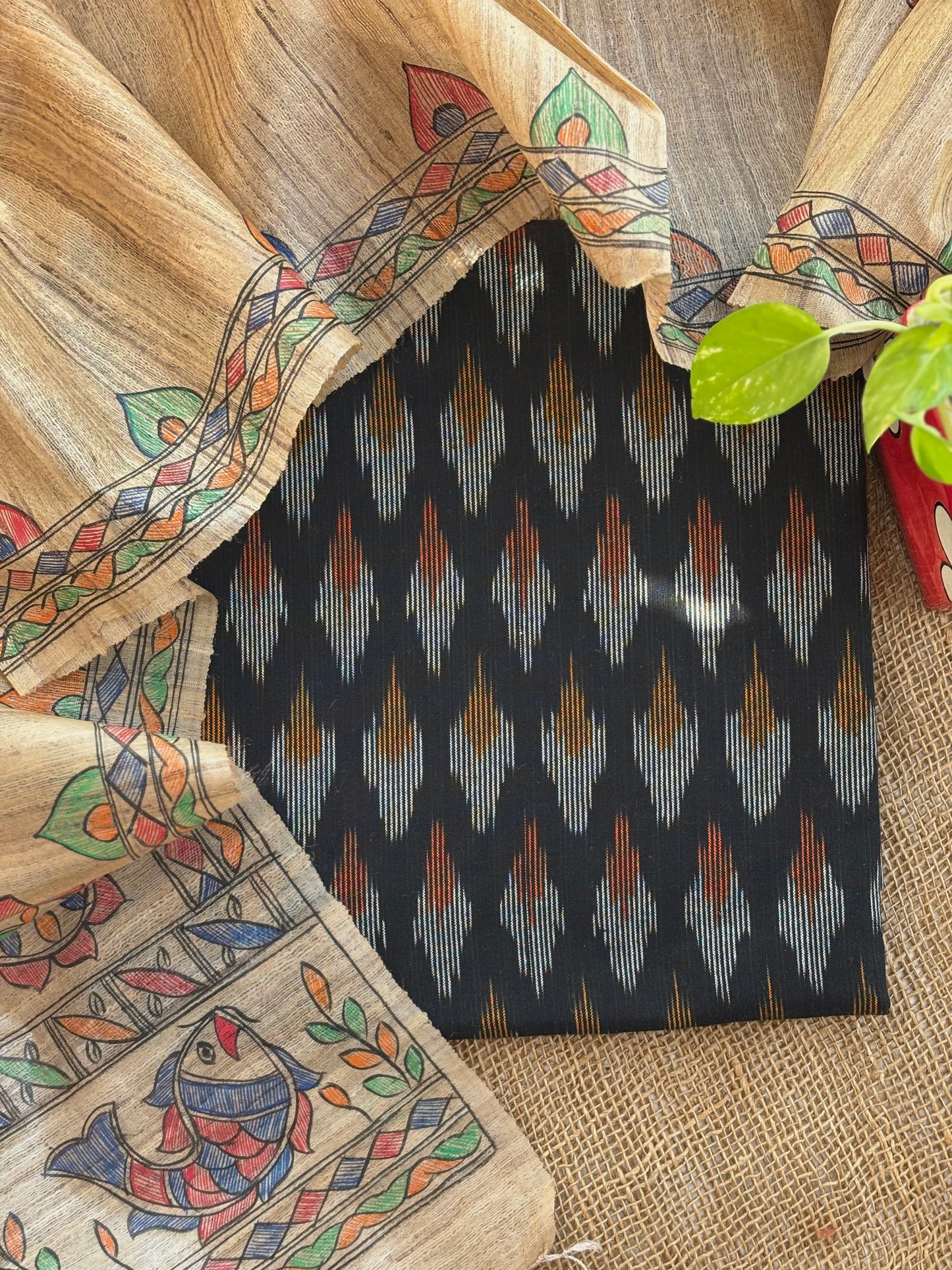 Black Ikat Kurta Set