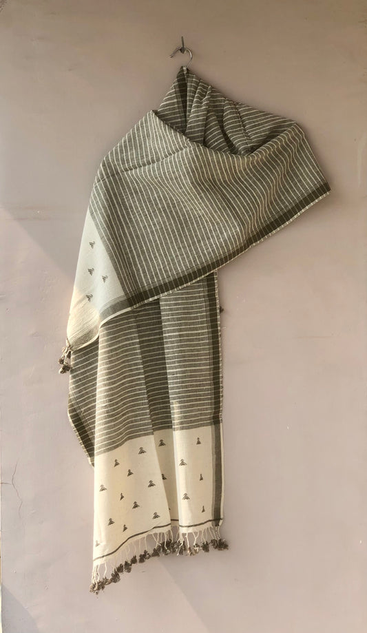 Organic Kala Cotton Stole - Natural Stripe Design