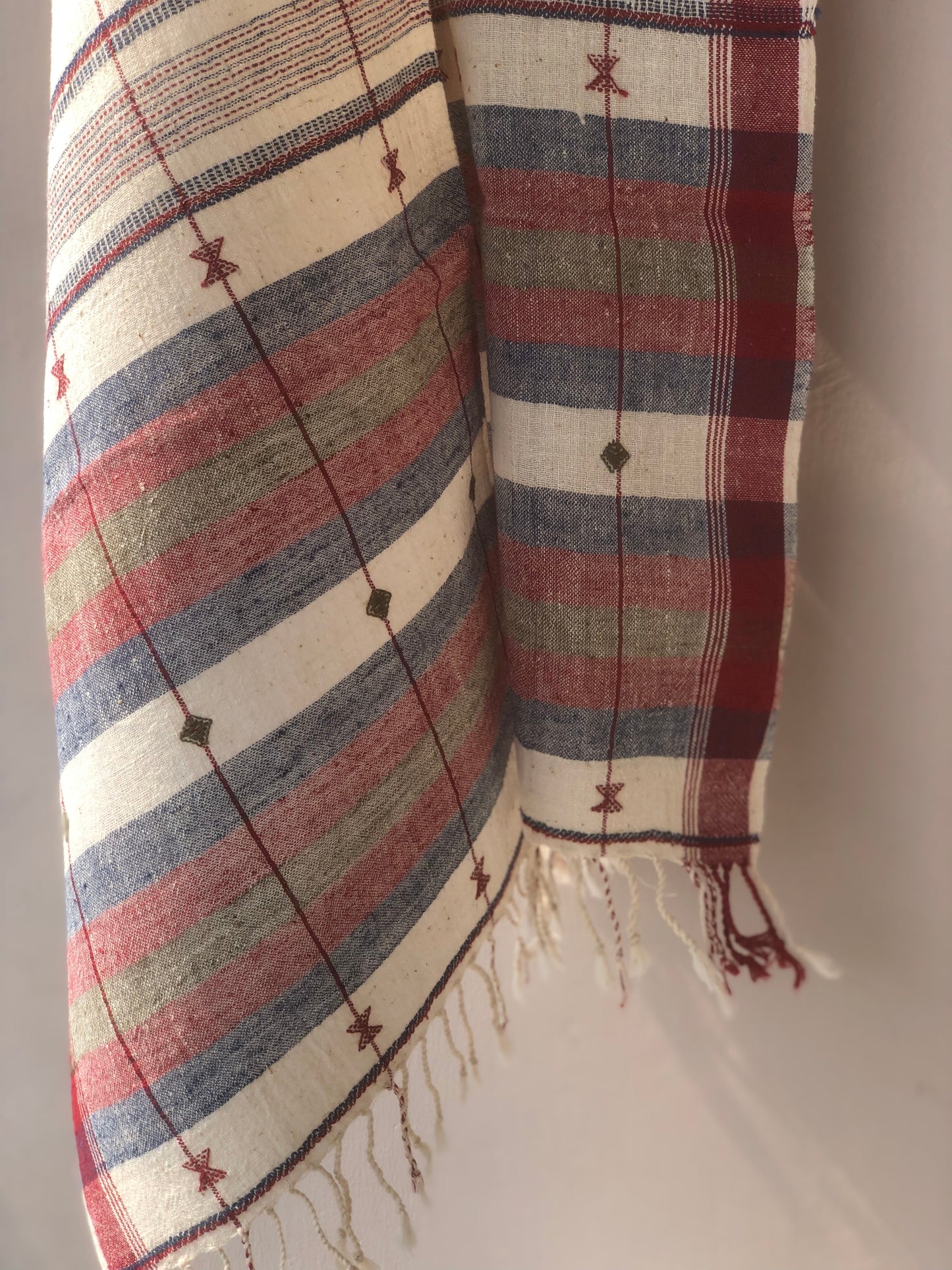 Handwoven Cotton Stole with Maroon and Multicolor Checkered Pattern