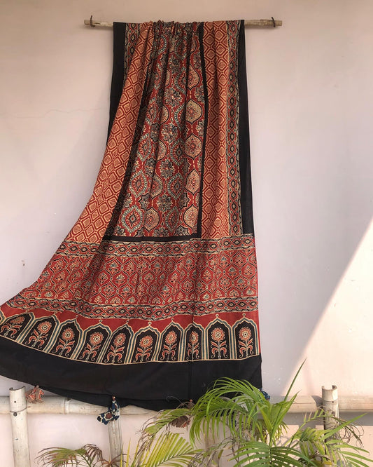 Brick Red Ajrakh Print Cotton Dupatta