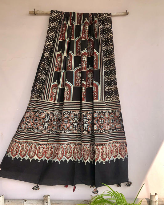 Black Ajrakh Print Cotton Dupatta