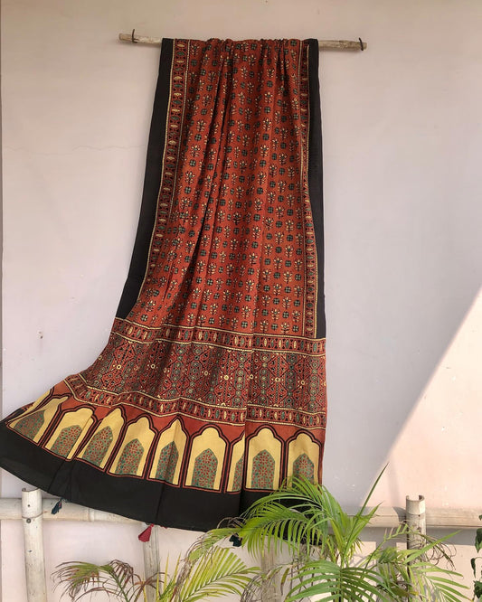 Rust Ajrakh Print Cotton Dupatta