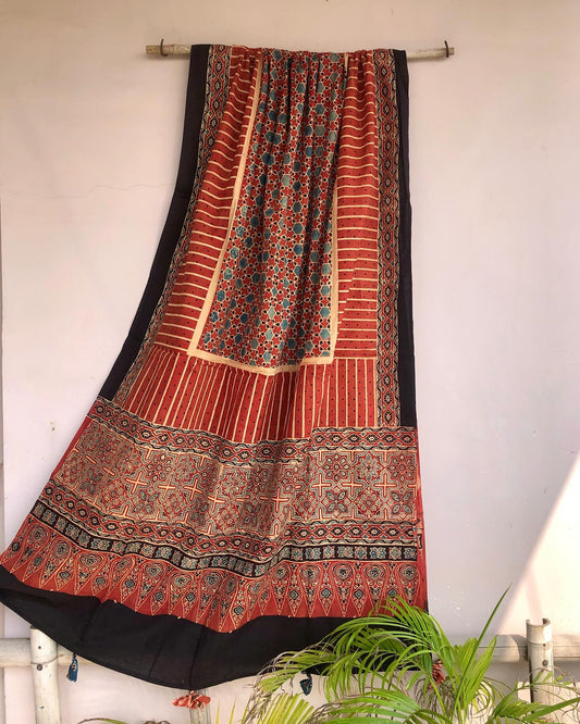 Brick Red Ajrakh Print Cotton Dupatta