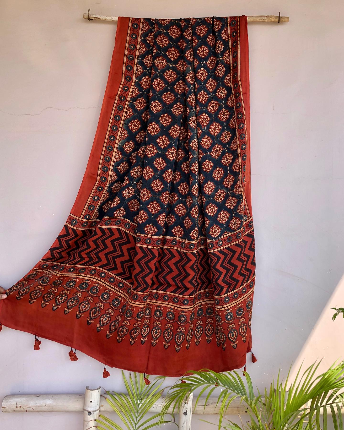 Brick Red Ajrakh Print Modal Silk Dupatta