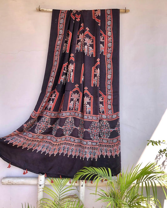 Black Ajrakh Print Modal Silk Dupatta